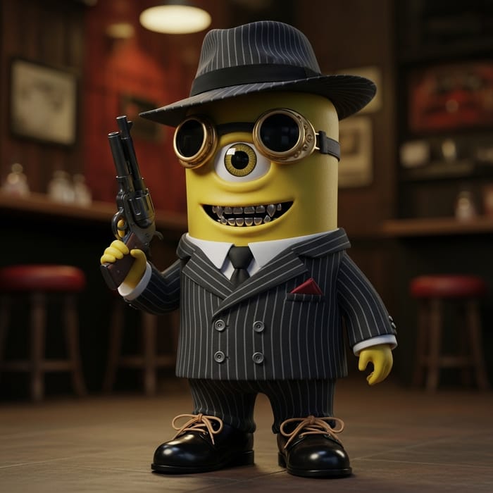 1920s Gangster Minion Figure in Pinstriped Suit | Collectible Decor 1920s Gangster Minion Figure in Pinstriped Suit | Collectible Decor