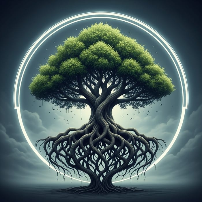 Majestic Tree with Intertwined Roots and Branches Majestic Tree with Intertwined Roots and Branches