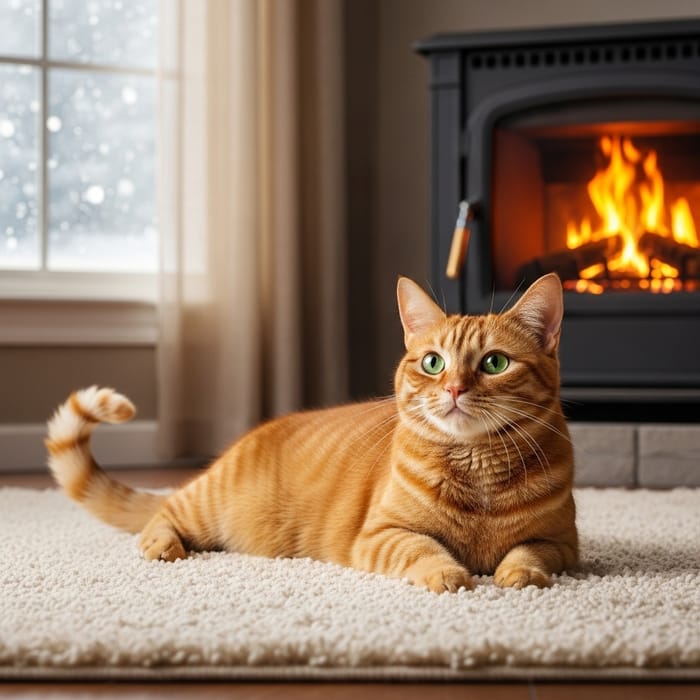 Adorable Cat Relaxing by the Fireplace | Cozy Scene