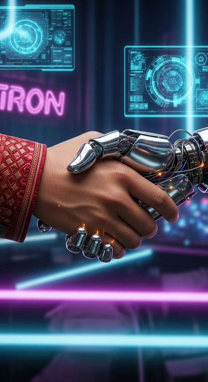 Unity of Humanity and Technology | Handshake Illustration Unity of Humanity and Technology | Handshake Illustration
