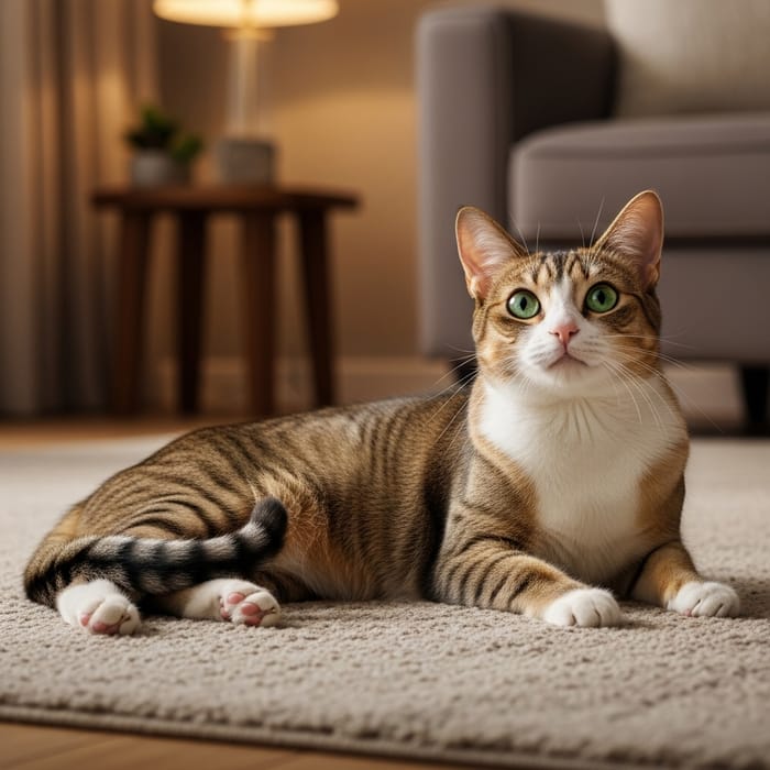 Realistic Cat Image: Relaxing in a Cozy Room Realistic Cat Image: Relaxing in a Cozy Room