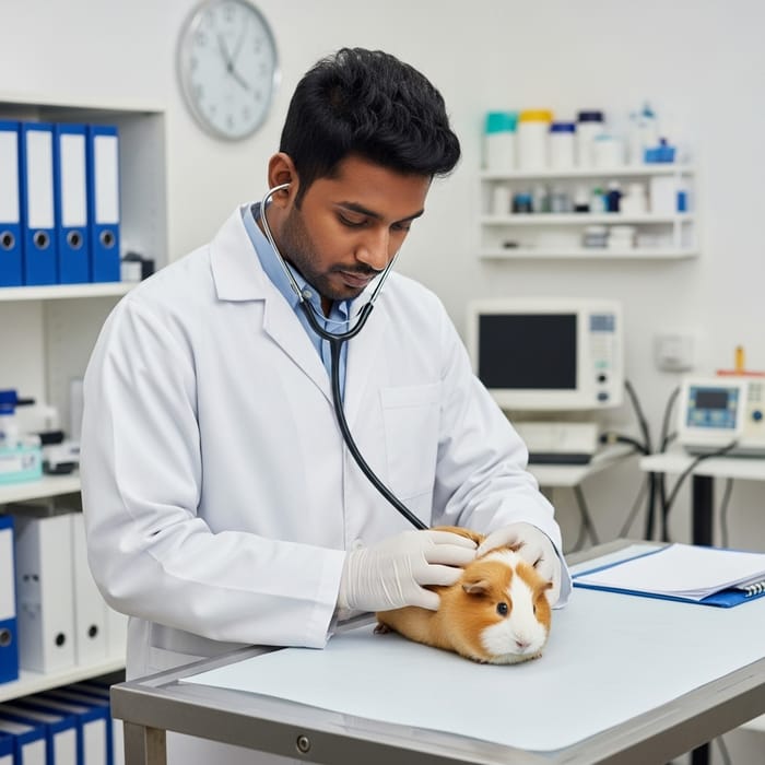South American Vet Caring for Calm Guinea Pig