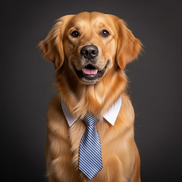 Professional Golden Retriever Dog with Stylish Tie Professional Golden Retriever Dog with Stylish Tie