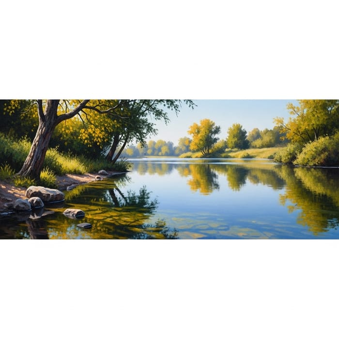 Tranquil Lake Oil Painting | Serene Beauty in Vibrant Colors