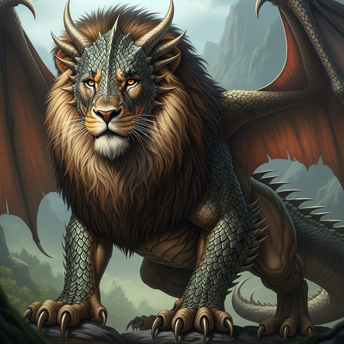 Mystical Lion-Dragon: Majestic Fusion of Power
