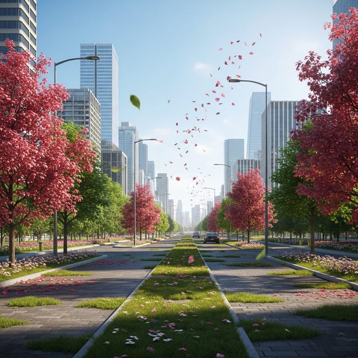 Urban Landscape Blending Nature with Urban Life