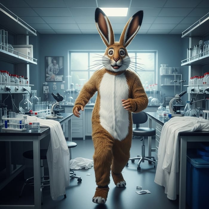 Man in Hare Costume Escapes from Laboratory | Expression of Panic Man in Hare Costume Escapes from Laboratory | Expression of Panic