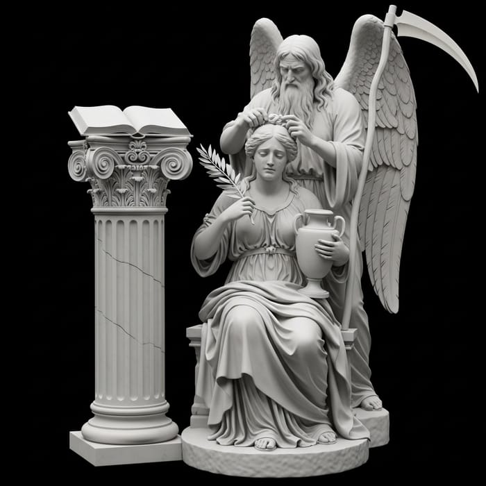 Symbolic Scene: Weeping Virgin and Old Man by Marble Monument Symbolic Scene: Weeping Virgin and Old Man by Marble Monument