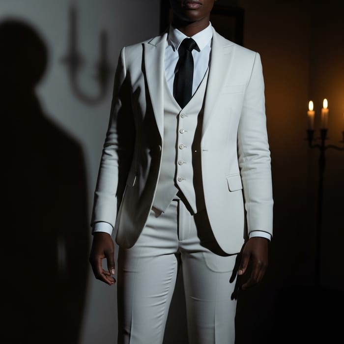 Elegant Dark-Skinned Individual in a White Suit Elegant Dark-Skinned Individual in a White Suit