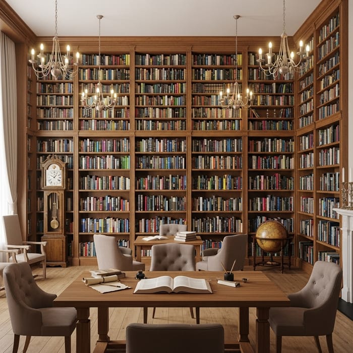 Serene Library: Colorful Books & Cozy Reading Nook Serene Library: Colorful Books & Cozy Reading Nook