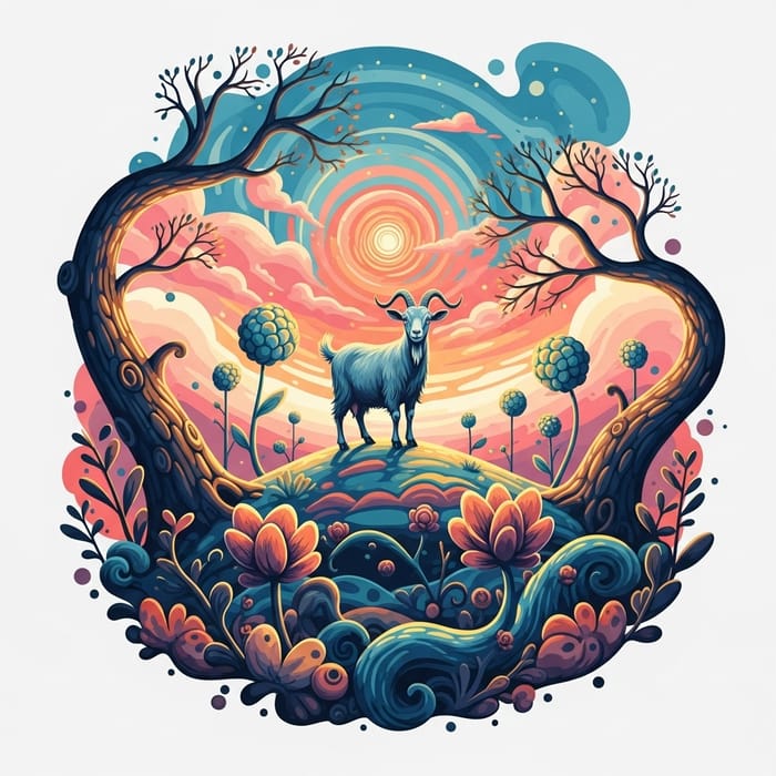 Lively Goat in Surreal Landscape