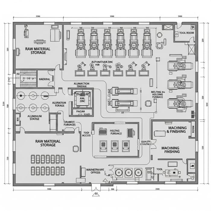 2D Factory Layout with Die Casting Machines 2D Factory Layout with Die Casting Machines