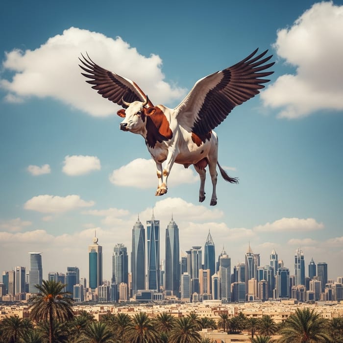 Cow with Wings Soaring Over Riyadh | Riyadh Sky View