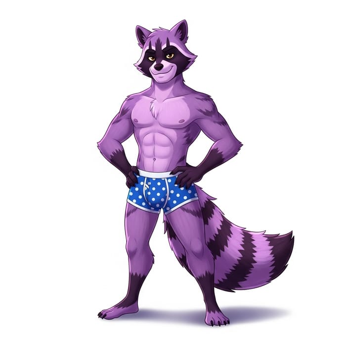 Male Purple Raccoon Demi-Human Boxers | Quirky Cartoon Style Male Purple Raccoon Demi-Human Boxers | Quirky Cartoon Style