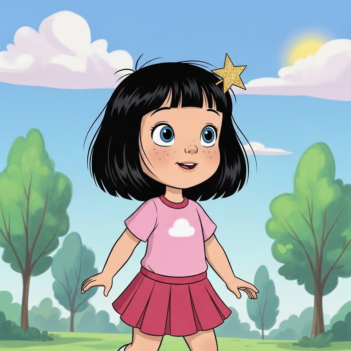 Animated Disney Style Rendering of a Three-Year-Old Girl with Short Black Hair Animated Disney Style Rendering of a Three-Year-Old Girl with Short Black Hair