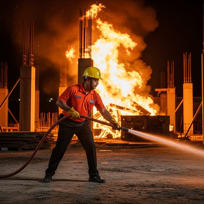 Experienced Chief Engineer Overseeing Construction amidst High Fire Experienced Chief Engineer Overseeing Construction amidst High Fire