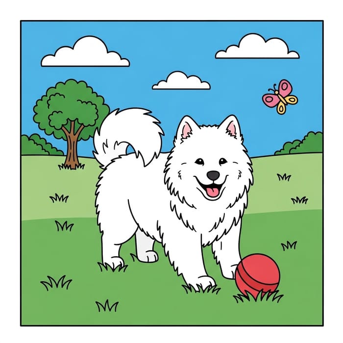 Cute Samoyed Dog for Kids' Coloring Book