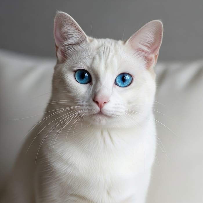 Snow-White Cat with Mesmerizing Dark Blue Eyes
