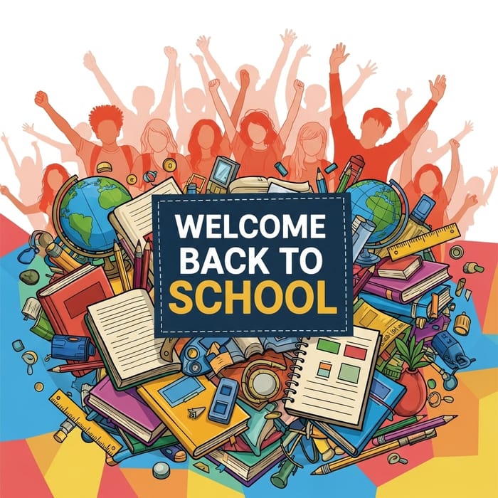Vibrant Back-to-School Poster with Cheerful Students Vibrant Back-to-School Poster with Cheerful Students