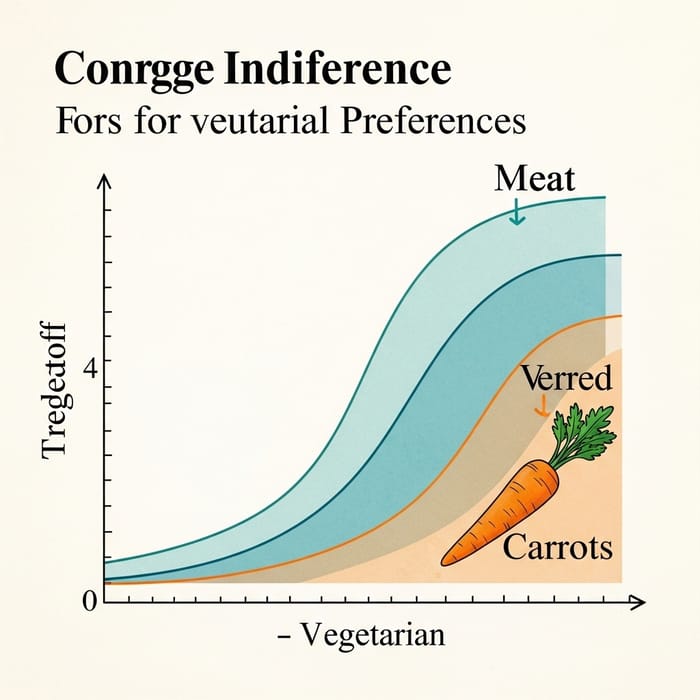Vegetarian Trade-Off: Meat vs Carrots - Indifference Curves Illustration Vegetarian Trade-Off: Meat vs Carrots - Indifference Curves Illustration