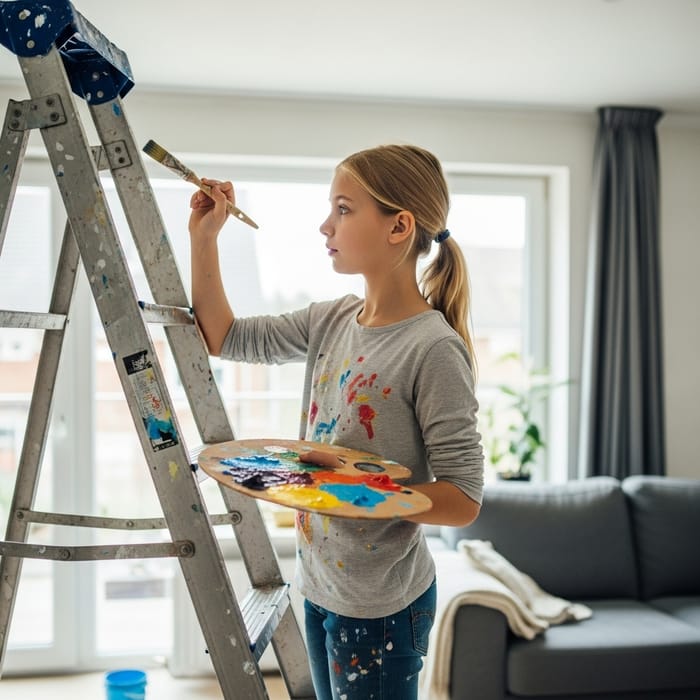 Blond Girl Painting a Living Room Artwork Blond Girl Painting a Living Room Artwork