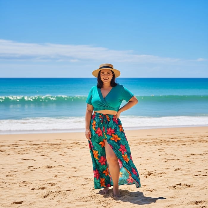 Curvy Beach Goddess in Exotic Tropical Landscape