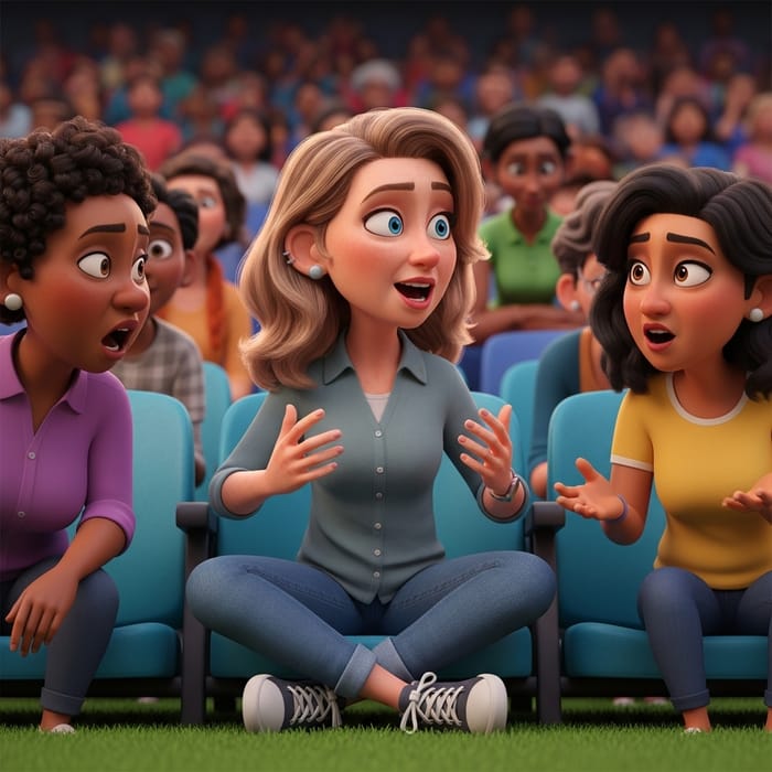 Vibrant 3D Animation: Middle-Aged Soccer Moms Conversing Vibrant 3D Animation: Middle-Aged Soccer Moms Conversing