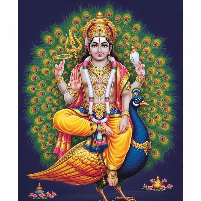Lord Subramanya on Peacock with Divine Spear Blessing Lord Subramanya on Peacock with Divine Spear Blessing