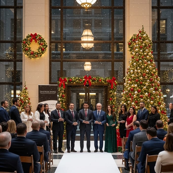 Grand Lobby Entrance Sets Festive Christmas Mood
