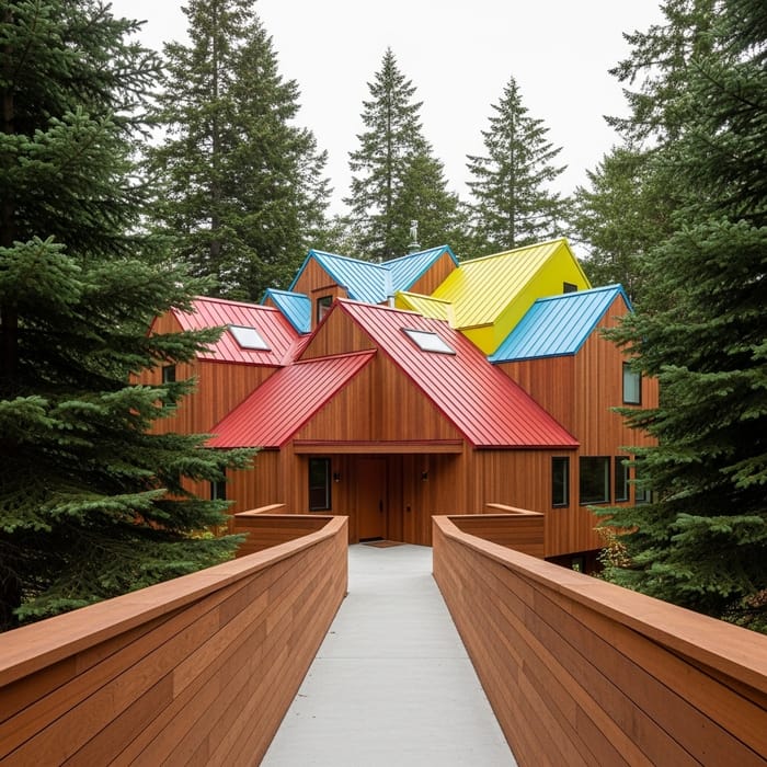 Modern Cedar Wood Hotel Residence Surrounded by Dense Fir Forest Modern Cedar Wood Hotel Residence Surrounded by Dense Fir Forest