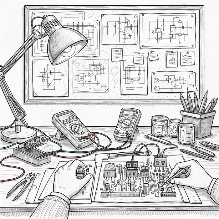 Electrical Engineering Sketch Art | Engineer's Workspace