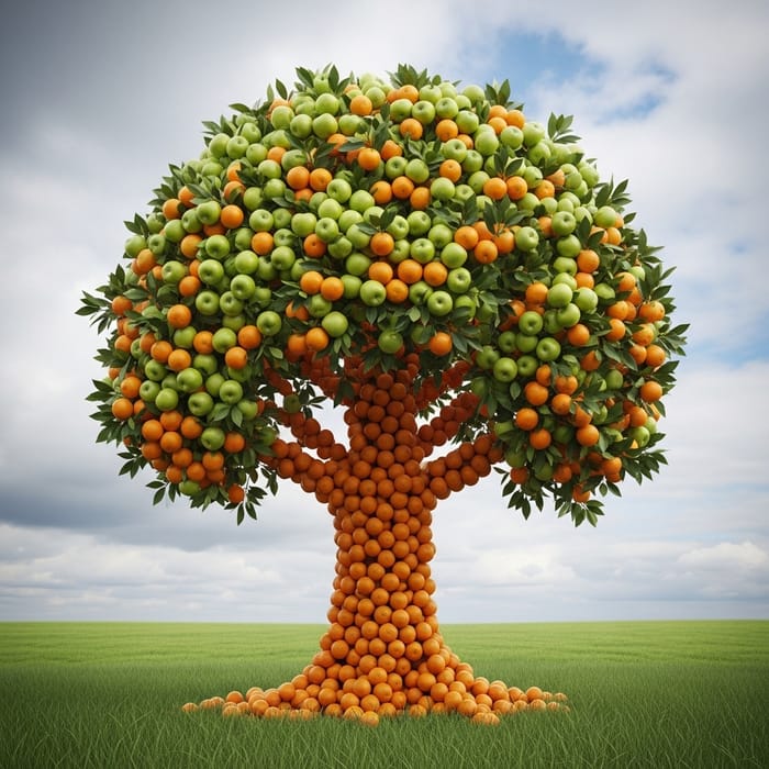 Fruity Delight: Tree Made of Oranges and Apples Fruity Delight: Tree Made of Oranges and Apples