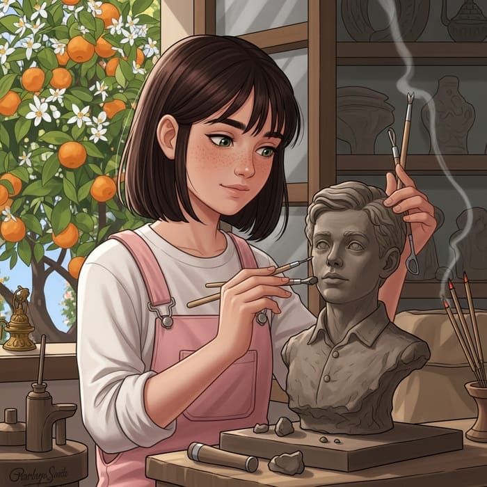 Andalusian Craft Workshop: Young Artisan Sculpting Clay Bust