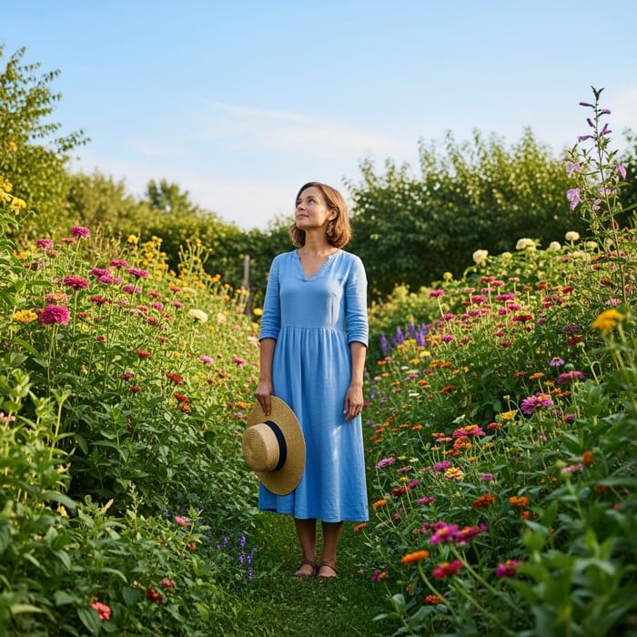 Light-Skinned Brown Woman in Lush Flower Garden | 5'7" Light-Skinned Brown Woman in Lush Flower Garden | 5'7"