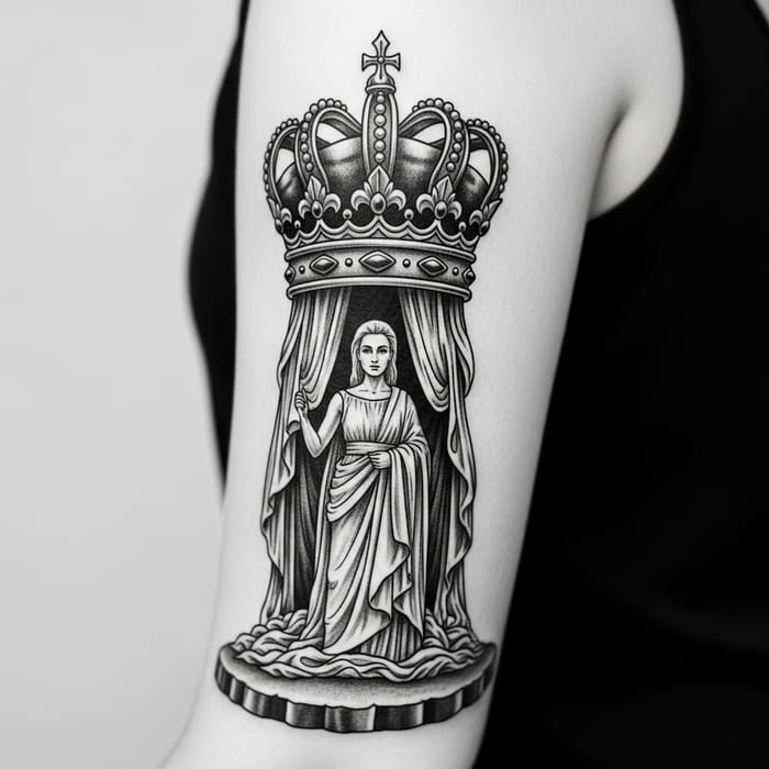 Black and White Tattoo: Grand Crown on Large Bottom Design Black and White Tattoo: Grand Crown on Large Bottom Design