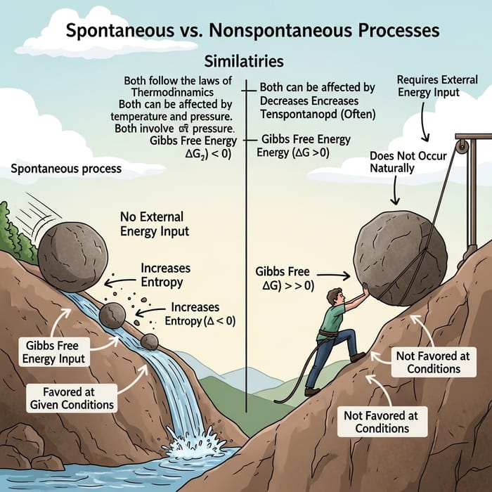Spontaneous vs Nonspontaneous Processes: Complete Analysis