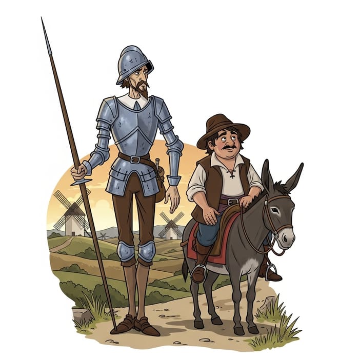Don Quijote and Sancho Panza: Classic Scene in La Mancha