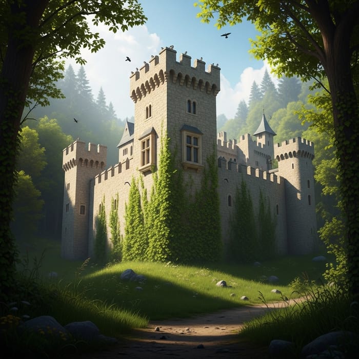 Vintage Fairytale Castle Nestled in Enchanting Forest