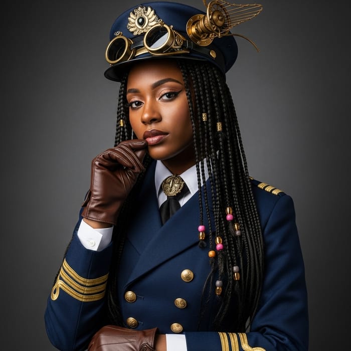 African Steam Punk Captain Woman with Beaded Hair