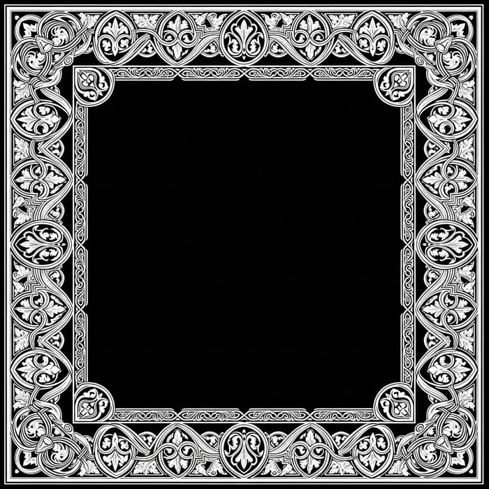 Square Black Drawing with White Medieval Border