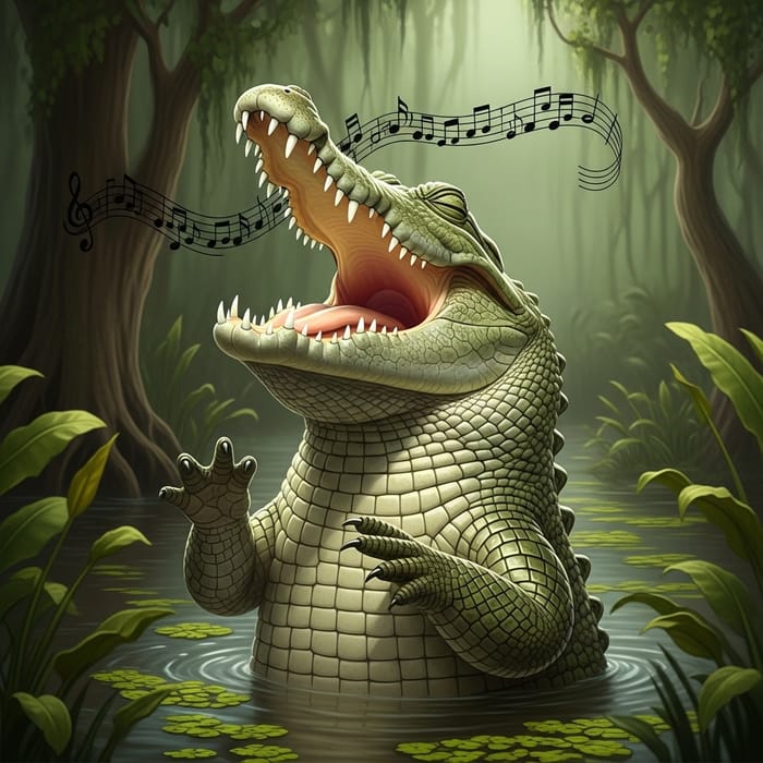 Singing Crocodile in Solitude | Melodic Green Reptile Singing Crocodile in Solitude | Melodic Green Reptile
