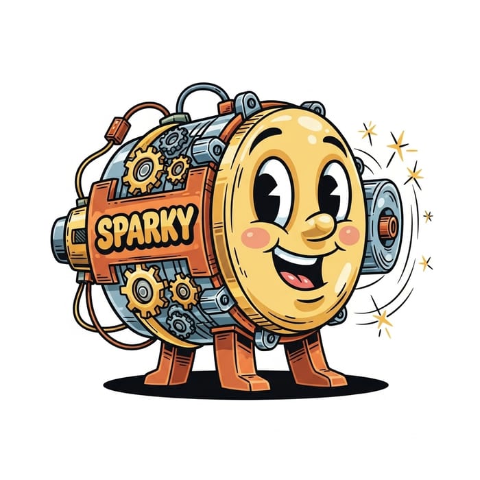 Mechanical Cartoon-Style Electric Motor in Center with White Space Mechanical Cartoon-Style Electric Motor in Center with White Space