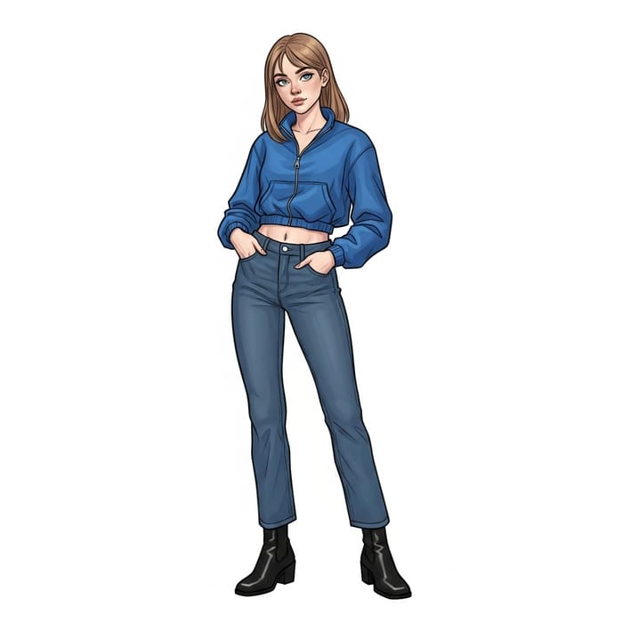 Sporty Girl in Blue Jeans and Heeled Boots | Fit Body Description Sporty Girl in Blue Jeans and Heeled Boots | Fit Body Description