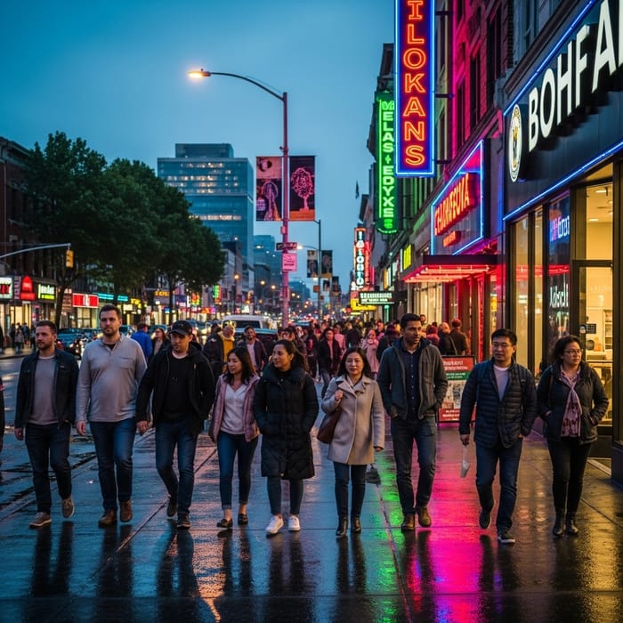 Vibrant Neon Lights Illuminating the Night Street
