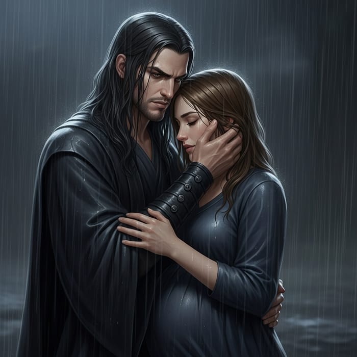 Severus Snape Embracing Pregnant Woman in Rain