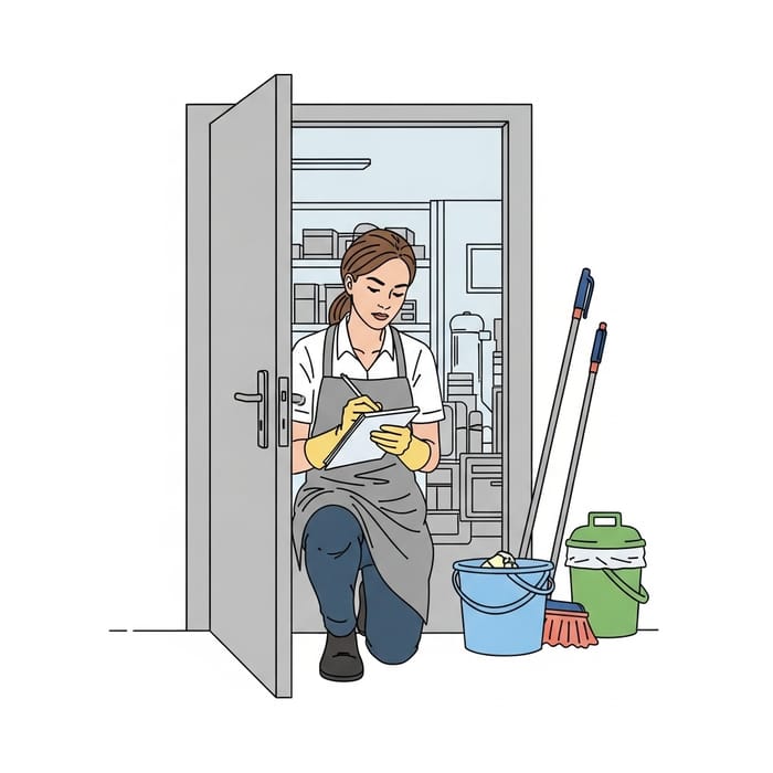 European Cleaning Lady in Gray Apron Drawing European Cleaning Lady in Gray Apron Drawing