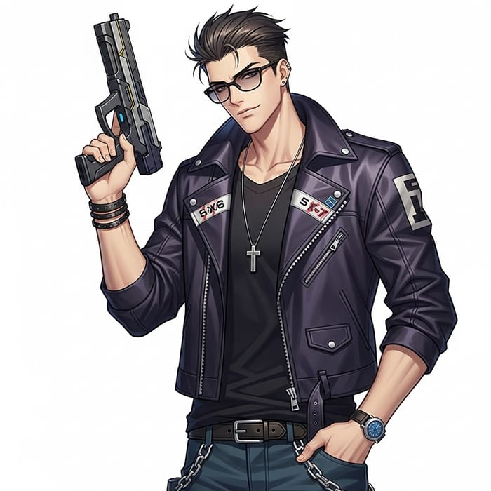 Stylish Anime Badass wielding Futuristic Weapon Stylish Anime Badass wielding Futuristic Weapon
