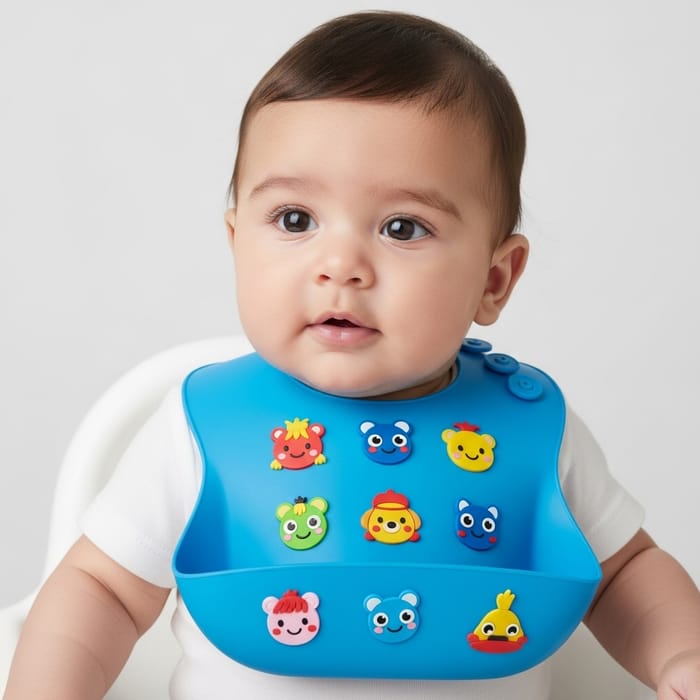 Adorable Silicone Bib for Baby | Cute Blue Design