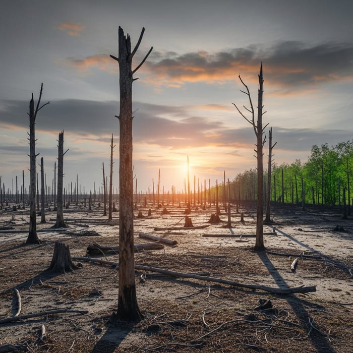 Deforestation in Abstract Art: Contrast of Barren Trunks and Lively Shadows Deforestation in Abstract Art: Contrast of Barren Trunks and Lively Shadows