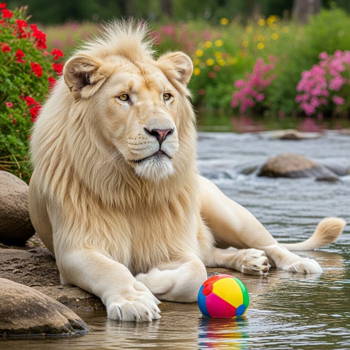 White Lion Playing by River | Serene Environment White Lion Playing by River | Serene Environment